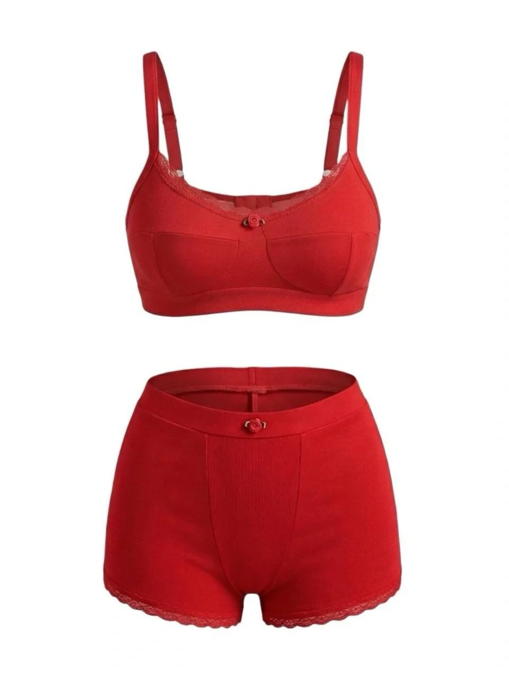 Red Coquette Lace-Trim Loungewear Set - GrlFriday Shop